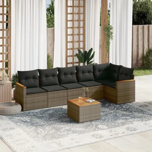 Vrtna garnitura - 7-dijelni set vrtnih sofa sivi od poliratana - Siva Sa stolom 1 Cijena