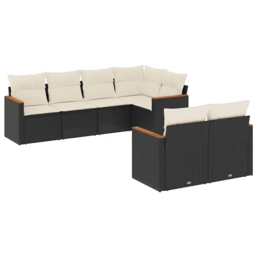 Vrtna garnitura - 7-dijelni set vrtnih sofa od poliratana s jastucima crni - Crna i krem 1 Cijena