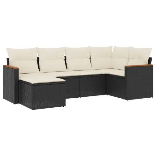 Vrtna garnitura - 6-dijelni set vrtnih sofa s jastucima crni od poliratana - Crna i krem Bez stola 1 Cijena
