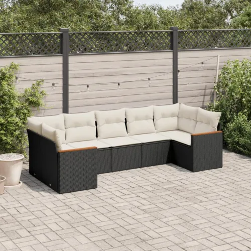 Vrtna garnitura - 7-dijelni set vrtnih sofa od poliratana s jastucima crni - Crna i krem 1 Cijena
