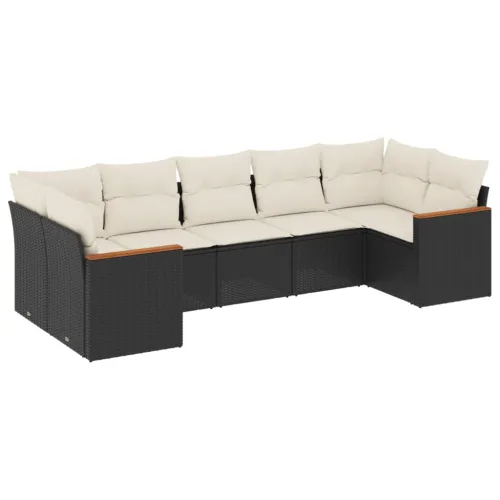 Vrtna garnitura - 7-dijelni set vrtnih sofa od poliratana s jastucima crni - Crna i krem 1 Cijena