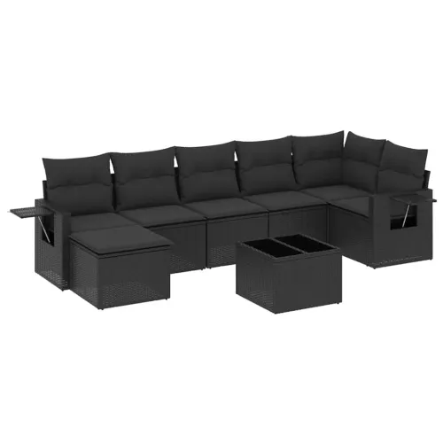 Vrtna garnitura - 8-dijelni set vrtnih sofa od poliratana s jastucima crni - Crna Sa stolom 1 Crna Cijena