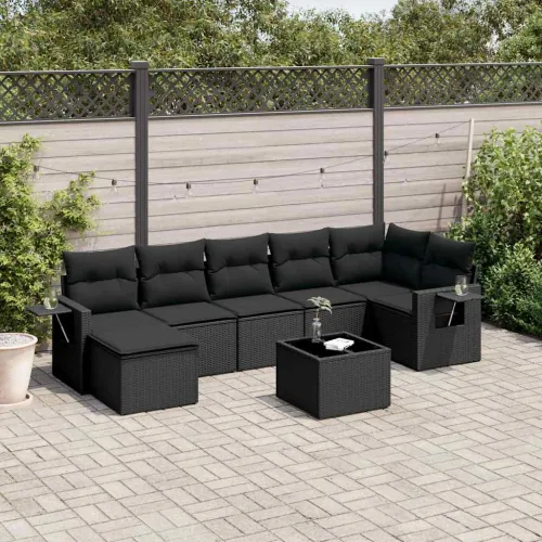 Vrtna garnitura - 8-dijelni set vrtnih sofa od poliratana s jastucima crni - Crna Sa stolom 1 Crna Cijena