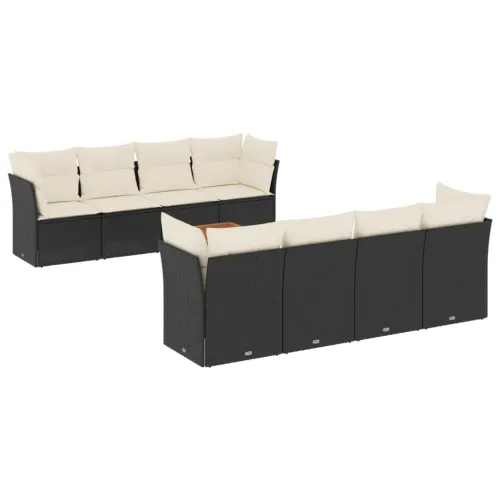 Vrtna garnitura - 9-dijelni set vrtnih sofa s jastucima crni od poliratana - Crna i krem 4x kutna + 4x srednja + stol 1 Crna i k Cijena