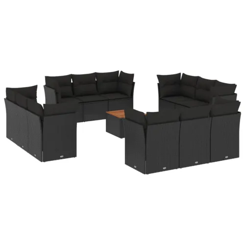 Vrtna garnitura - 13-dijelni set vrtnih sofa s jastucima poliratan crni - Crna 1 Cijena