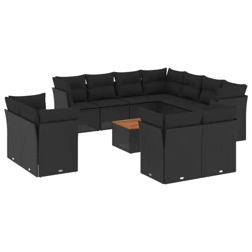 Vrtna garnitura - 12-dijelni set vrtnih sofa od poliratana s jastucima crni - Crna 1 Crna Cijena