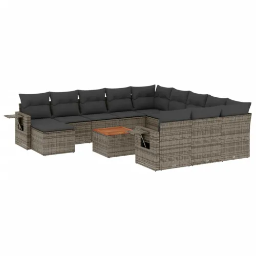 Vrtna garnitura - 13-dijelni set vrtnih sofa od poliratana s jastucima sivi - Siva 1 Siva Cijena