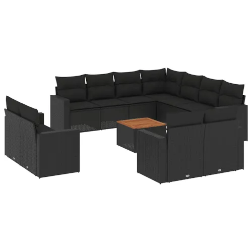 Vrtna garnitura - 12-dijelni set vrtnih sofa od poliratana s jastucima crni - Crna 1 Crna Cijena