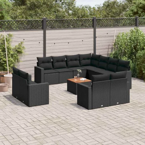Vrtna garnitura - 12-dijelni set vrtnih sofa od poliratana s jastucima crni - Crna 1 Crna Cijena