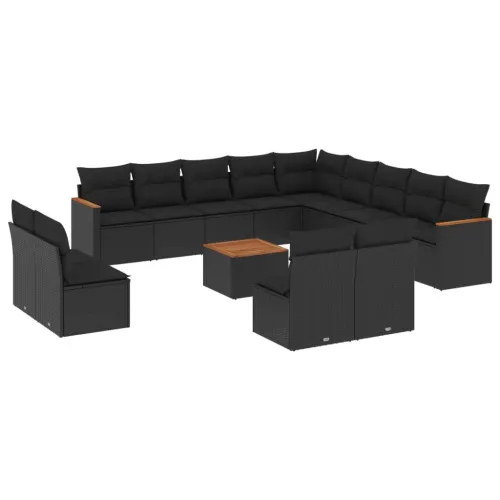 Vrtna garnitura - 14-dijelni set vrtnih sofa s jastucima poliratan crni - Crna Sa stolom 1 Cijena