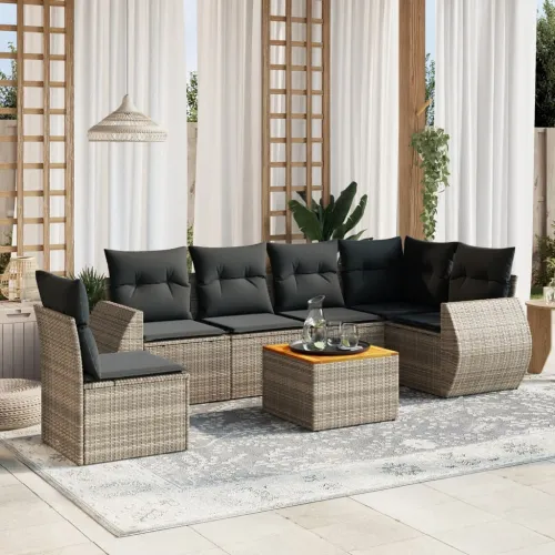 Vrtna garnitura - 7-dijelni set vrtnih sofa sivi od poliratana - Siva 3x srednja + stol + kutna 1 Cijena