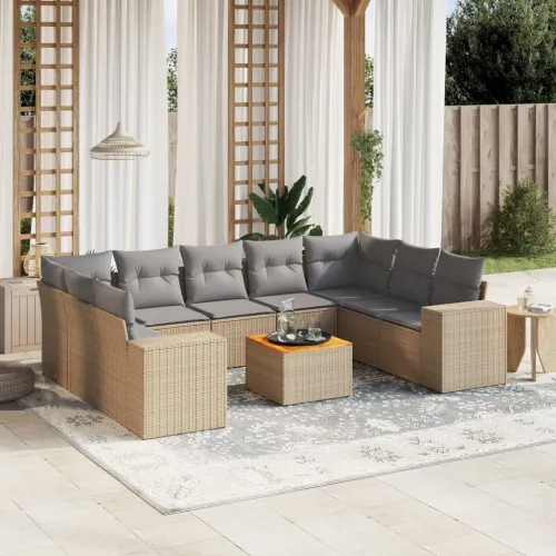 Vrtna garnitura - 10-dijelni set vrtnih sofa s jastucima bež od poliratana - bež i svjetlosiva 2x kutna + 5x srednja + stol 1 Cijena