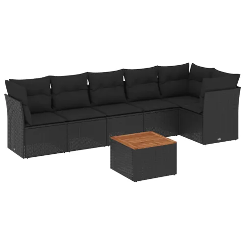 Vrtna garnitura - 7-dijelni set vrtnih sofa od poliratana s jastucima crni - Crna 3x kutna + 3x srednja + stol 1 Cijena