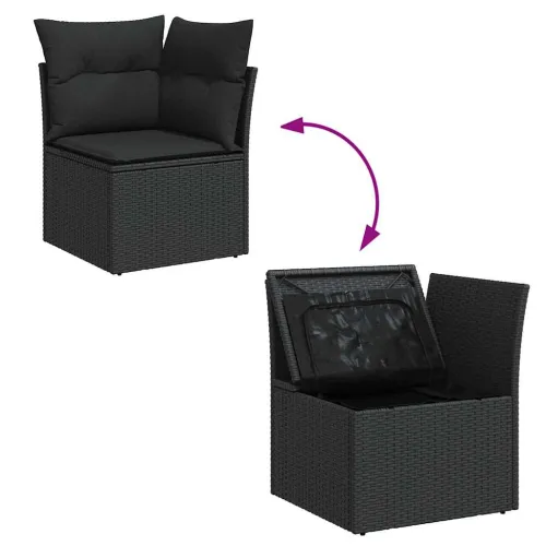 Vrtna garnitura - 7-dijelni set vrtnih sofa od poliratana s jastucima crni - Crna 3x kutna + 3x srednja + stol 1 Cijena