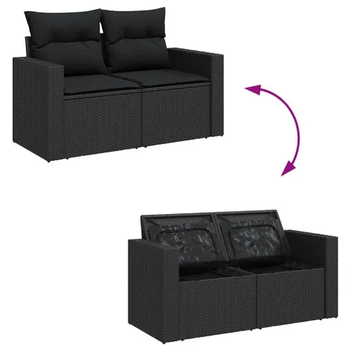 Vrtna garnitura - 13-dijelni set vrtnih sofa s jastucima poliratan crni - Crna 1 Cijena