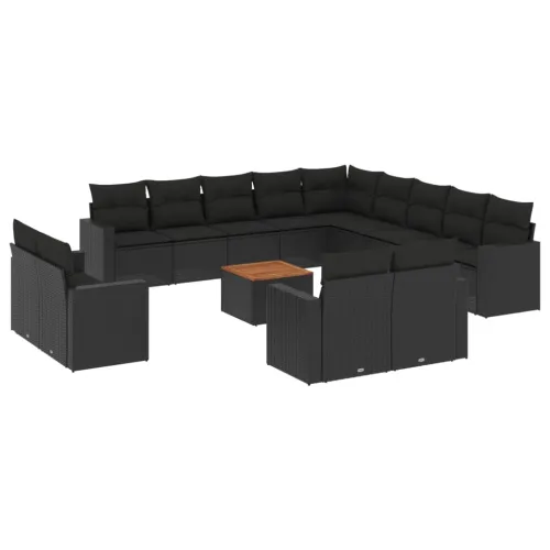 Vrtna garnitura - 14-dijelni set vrtnih sofa s jastucima poliratan crni - Crna 1 Crna Cijena