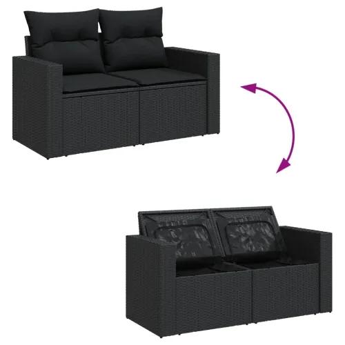 Vrtna garnitura - 14-dijelni set vrtnih sofa s jastucima poliratan crni - Crna Cijena