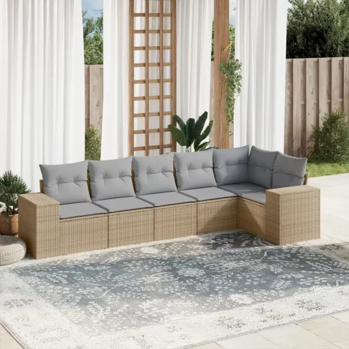 Vrtna garnitura - 6-dijelni set vrtnih sofa s jastucima bež od poliratana - Bež i svjetlosiva Bez stola Cijena