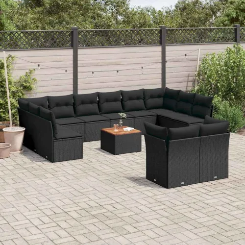 Vrtna garnitura - 13-dijelni set vrtnih sofa s jastucima poliratan crni - Crna 1 Cijena