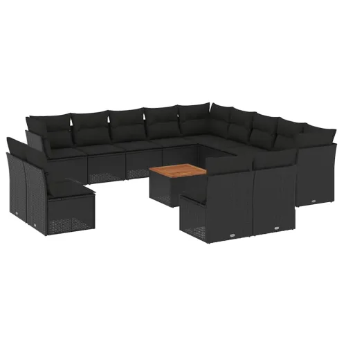 Vrtna garnitura - 14-dijelni set vrtnih sofa s jastucima poliratan crni - Crna 1 Crna Cijena