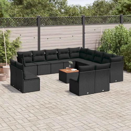 Vrtna garnitura - 14-dijelni set vrtnih sofa s jastucima poliratan crni - Crna 1 Crna Cijena