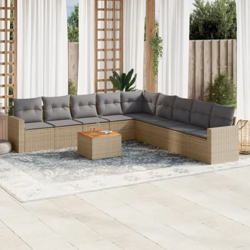 Vrtna garnitura - 10-dijelni set vrtnih sofa s jastucima bež od poliratana - mješavina bež i svjetlosive 1 Cijena