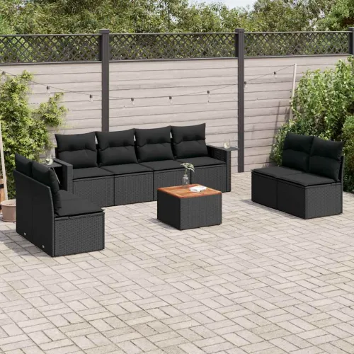 Vrtna garnitura - 9-dijelni set vrtnih sofa s jastucima crni od poliratana - Crna 1 Cijena