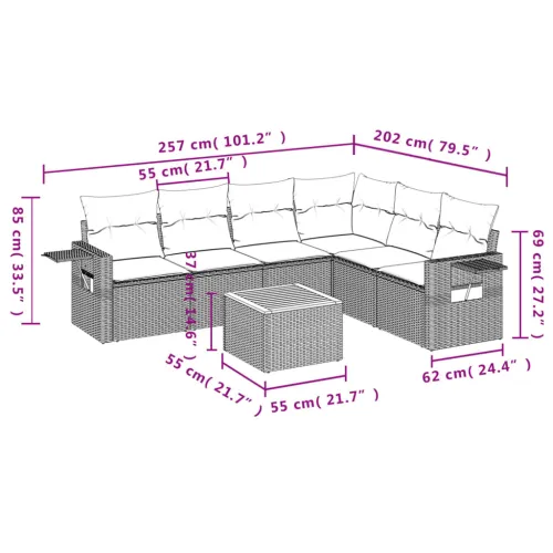 Vrtna garnitura - 7-dijelni set vrtnih sofa sivi od poliratana - Siva kutna + stol + 3x srednja + fotelja 1 Cijena