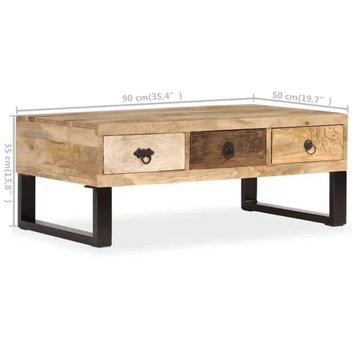 Stolić za kavu s 3 ladice od masivnog drva manga 90 x 50 x 35 cm - Smeđa Cijena