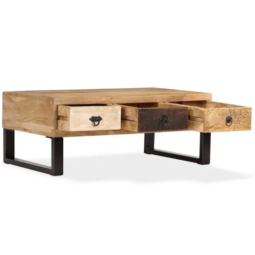 Stolić za kavu s 3 ladice od masivnog drva manga 90 x 50 x 35 cm - Smeđa Cijena