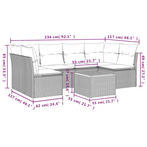 Vrtna garnitura - 7-dijelni set vrtnih sofa od poliratana s jastucima crni - Crna 2 x kut + stol + 4 x sredina 1 Cijena