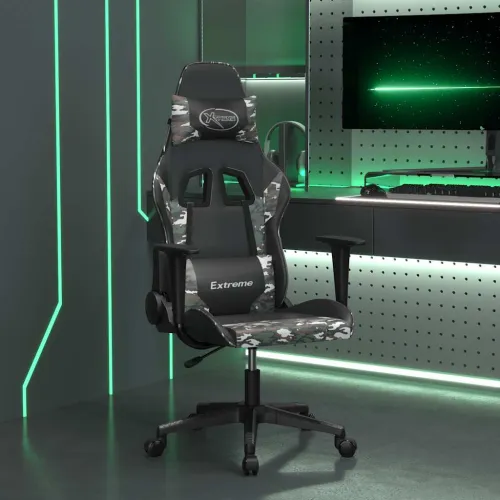 Masažna Gaming stolica crno-maskirna od umjetne kože - Crna i maskirna Bez naslona za noge Cijena