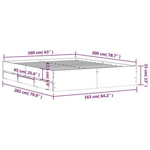 Okvir kreveta s ladicama siva boja betona 160x200 cm drveni - Beton siva 160 x 200 cm Cijena