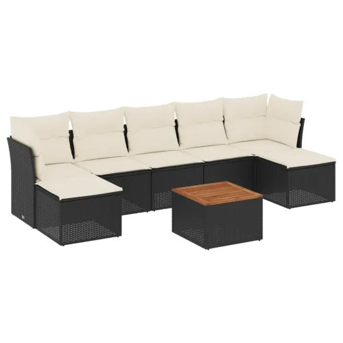 Vrtna garnitura - 8-dijelni set vrtnih sofa od poliratana s jastucima crni - Crna i krem 1 Cijena