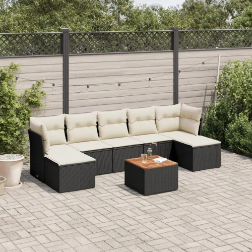 Vrtna garnitura - 8-dijelni set vrtnih sofa od poliratana s jastucima crni - Crna i krem 1 Cijena