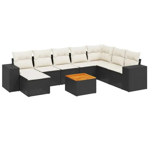 Vrtna garnitura - 9-dijelni set vrtnih sofa s jastucima crni od poliratana - Crna i krem 1 Cijena