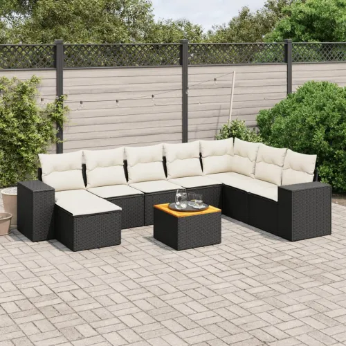 Vrtna garnitura - 9-dijelni set vrtnih sofa s jastucima crni od poliratana - Crna i krem 1 Cijena