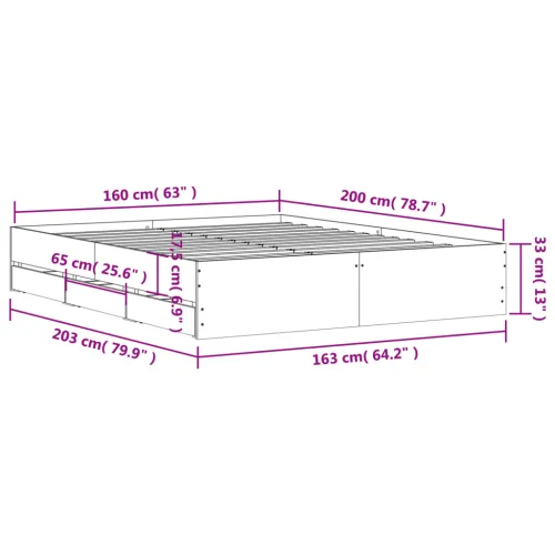 Okvir kreveta s ladicama boja hrasta 160 x 200 cm drveni - Dimljeni hrast 160 x 200 cm Cijena
