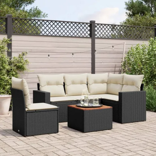 Vrtna garnitura - 6-dijelni set vrtnih sofa s jastucima crni od poliratana - Crna i krem 2x srednji element + stol + 1x kutni el Cijena