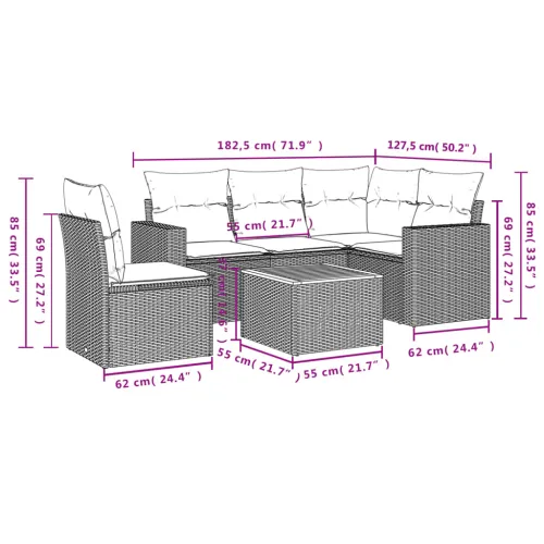 Vrtna garnitura - 6-dijelni set vrtnih sofa s jastucima crni od poliratana - Crna i krem 2x srednji element + stol + 1x kutni el Cijena