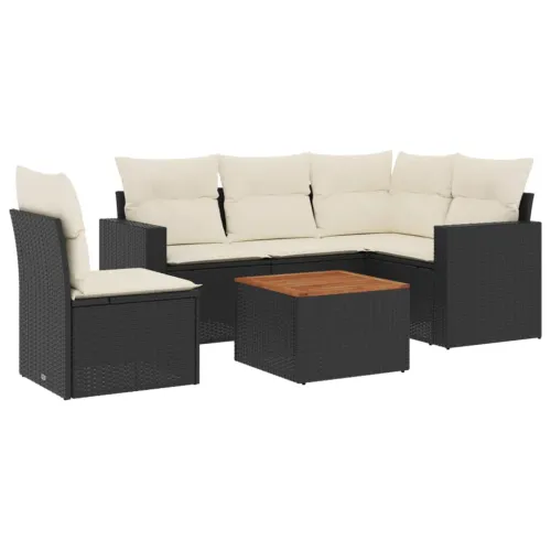 Vrtna garnitura - 6-dijelni set vrtnih sofa s jastucima crni od poliratana - Crna i krem 2x srednji element + stol + 1x kutni el Cijena