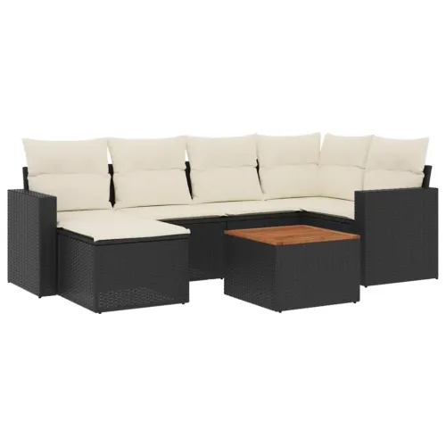Vrtna garnitura - 7-dijelni set vrtnih sofa od poliratana s jastucima crni - Crna i krem 1 Cijena