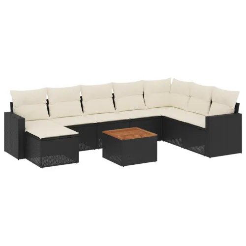 Vrtna garnitura - 9-dijelni set vrtnih sofa s jastucima crni od poliratana - Crna i krem 1 Cijena