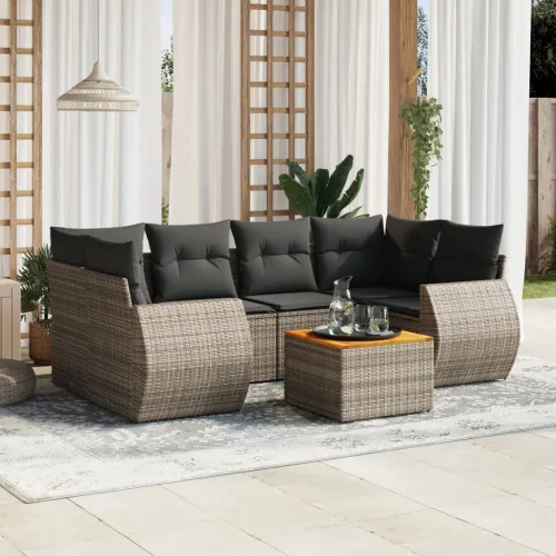 Vrtna garnitura - 7-dijelni set vrtnih sofa sivi od poliratana - Siva 1 Cijena