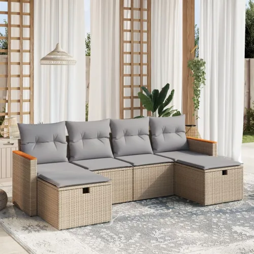 Vrtna garnitura - 6-dijelni set vrtnih sofa s jastucima bež od poliratana - bež i siva bez spremišta 1 Cijena