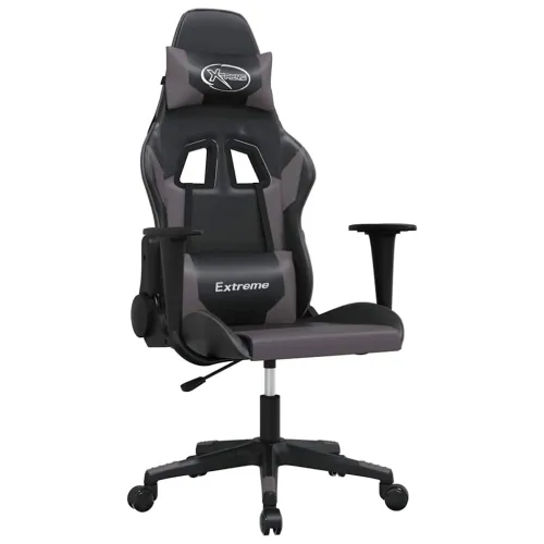 Masažna Gaming stolica crno-siva od umjetne kože - Crna i siva Bez naslona za noge Cijena