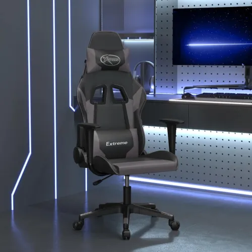Masažna Gaming stolica crno-siva od umjetne kože - Crna i siva Bez naslona za noge Cijena