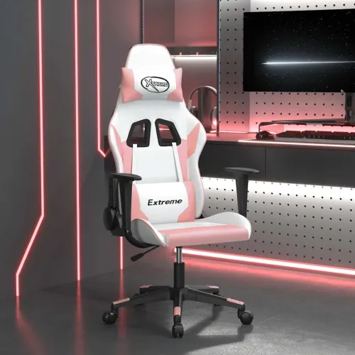 Masažna Gaming stolica bijelo-ružičasta od umjetne kože - Bijela i ružičasta Bez naslona za noge Cijena