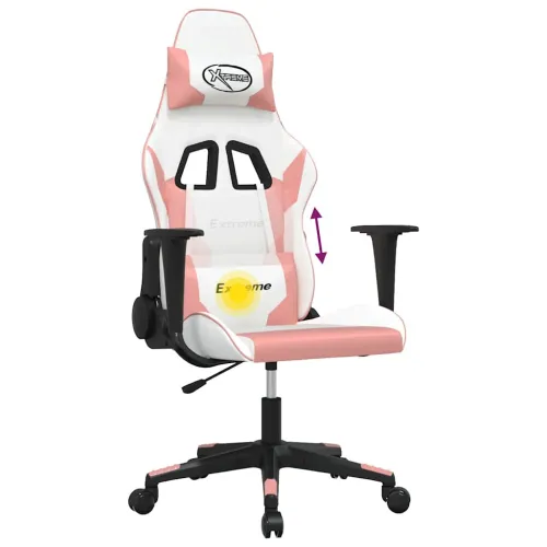 Masažna Gaming stolica bijelo-ružičasta od umjetne kože - Bijela i ružičasta Bez naslona za noge Cijena