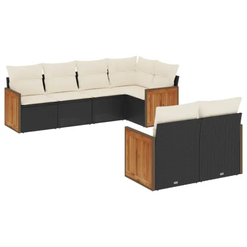 Vrtna garnitura - 7-dijelni set vrtnih sofa od poliratana s jastucima crni - Crna i krem 1 Cijena